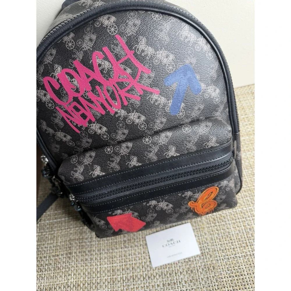 COACH Horse and Carriage Backpack F84225 Black PVC Leather Unisex